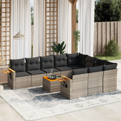 Set Divani da Giardino 11 pz con Cuscini in Polyrattan Grigio - homemem39