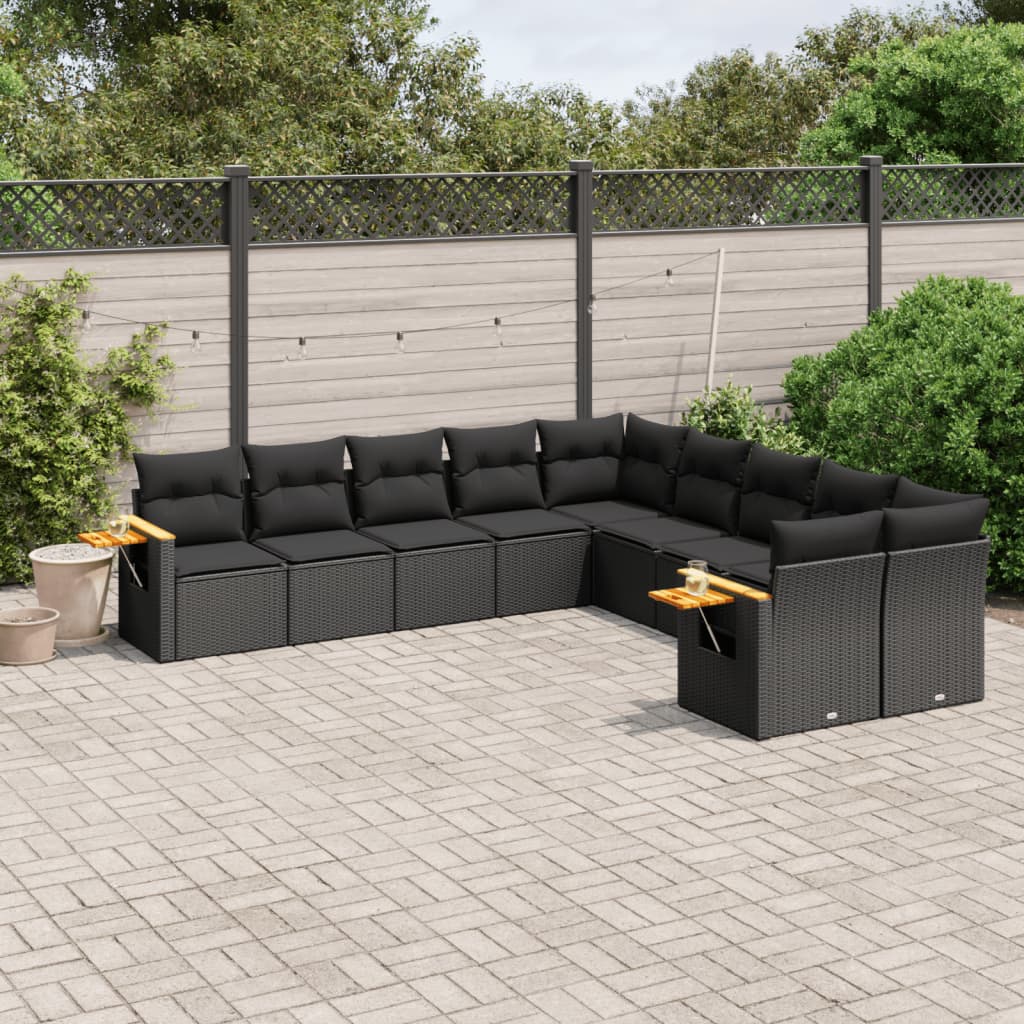 Set Divani da Giardino 10pz con Cuscini in Polyrattan Nero - homemem39