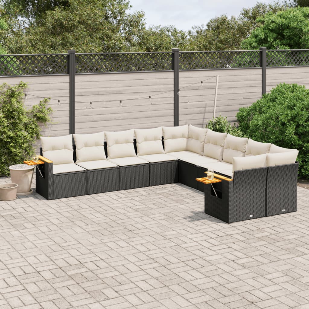 Set Divani da Giardino 10pz con Cuscini in Polyrattan Nero - homemem39