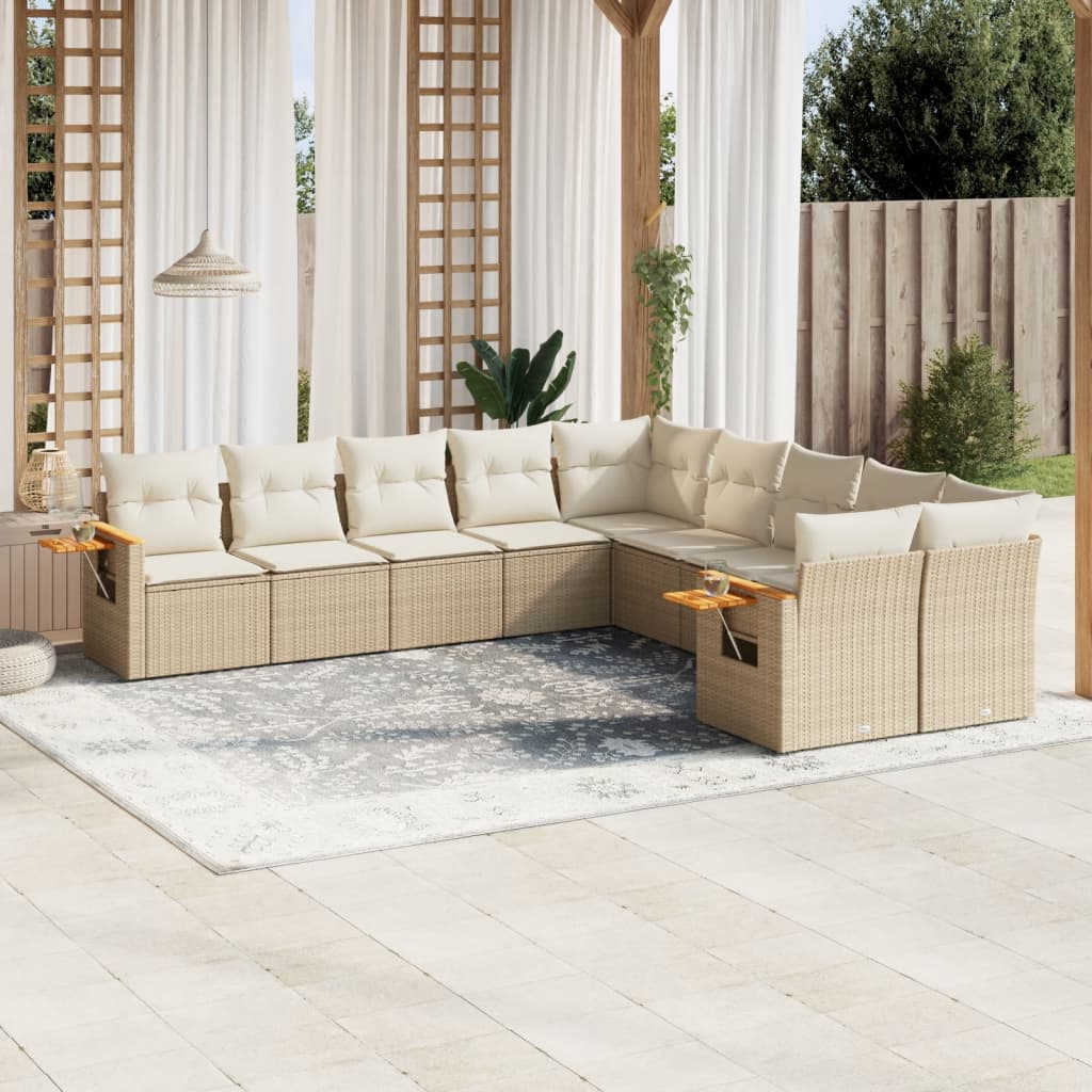 Set Divano da Giardino 10 pz con Cuscini Beige in Polyrattan - homemem39