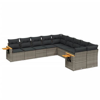 Set Divano da Giardino 10 pz con Cuscini Grigio in Polyrattan - homemem39