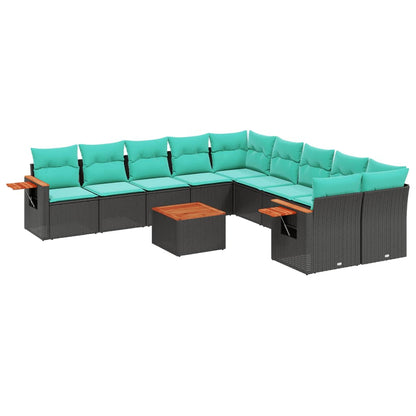 Set Divani da Giardino 11 pz con Cuscini in Polyrattan Nero - homemem39