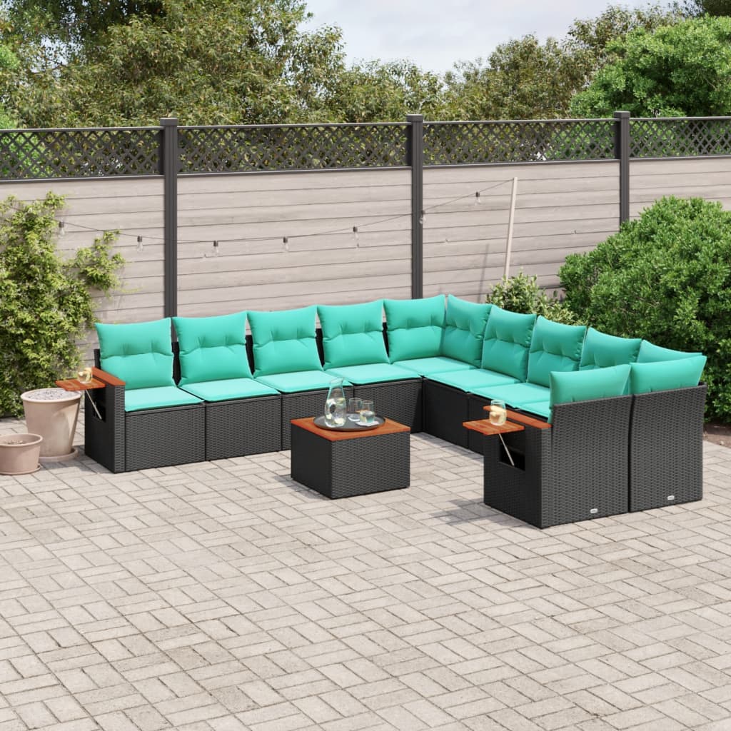 Set Divani da Giardino 11 pz con Cuscini in Polyrattan Nero - homemem39