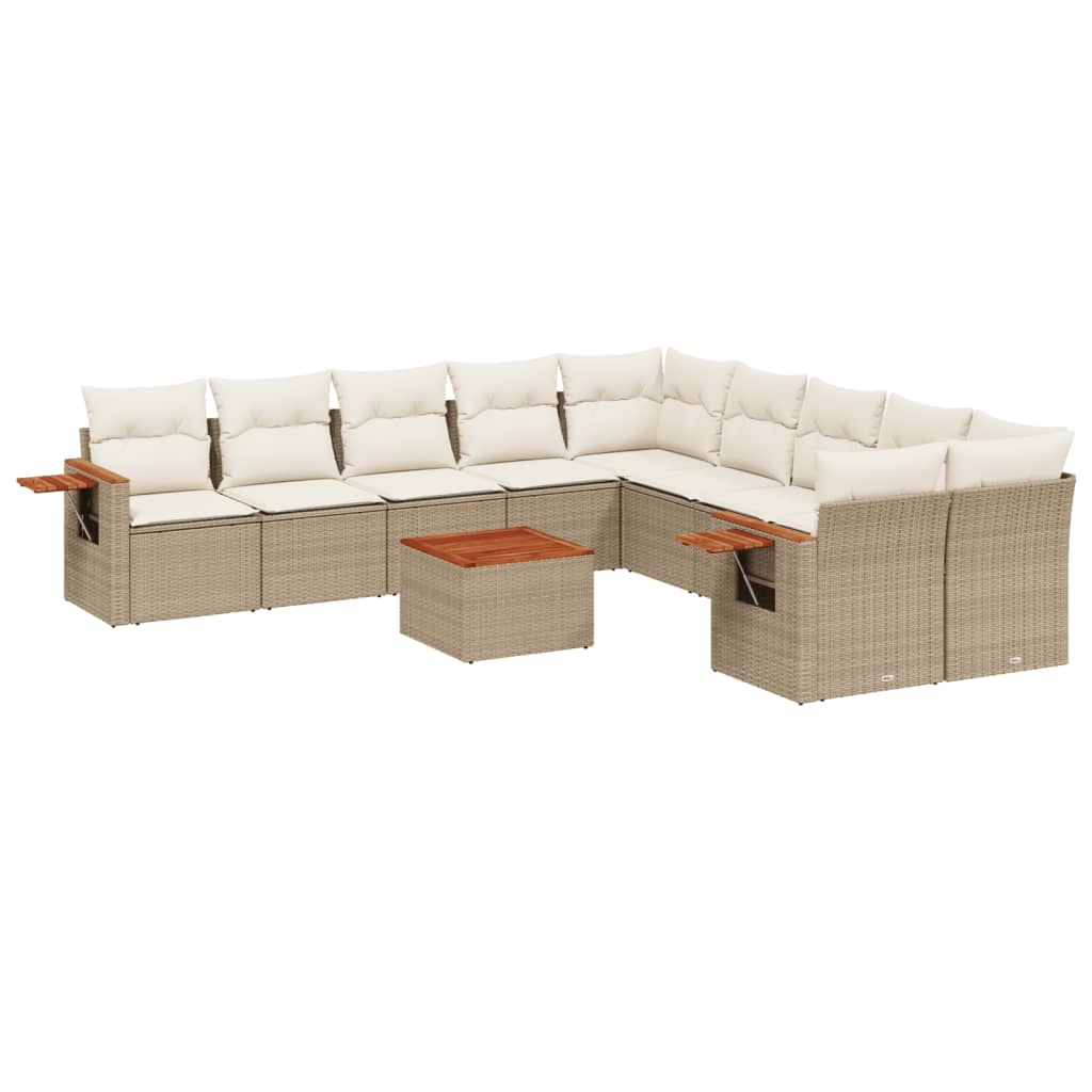 Set Divani da Giardino 11 pz con Cuscini Beige in Polyrattan - homemem39