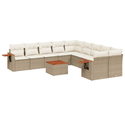 Set Divani da Giardino 11 pz con Cuscini Beige in Polyrattan - homemem39