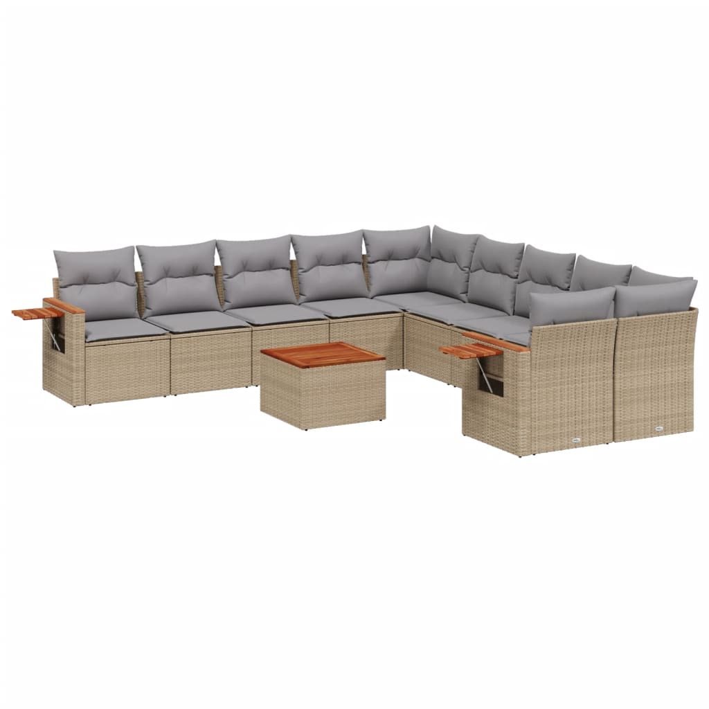 Set Divani da Giardino 11 pz con Cuscini Beige in Polyrattan - homemem39