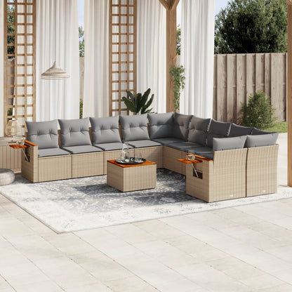Set Divani da Giardino 11 pz con Cuscini Beige in Polyrattan - homemem39