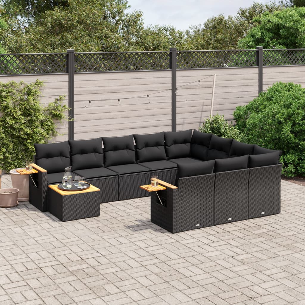 Set Divani da Giardino 11 pz con Cuscini in Polyrattan Nero - homemem39