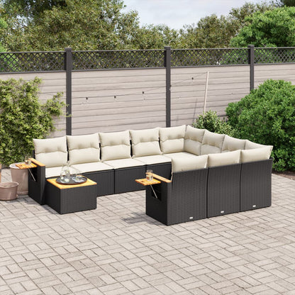 Set Divani da Giardino 11 pz con Cuscini in Polyrattan Nero - homemem39