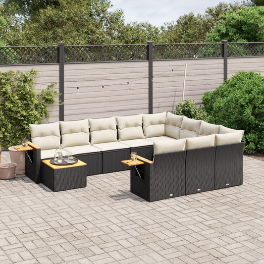 Set Divani da Giardino 11 pz con Cuscini in Polyrattan Nero - homemem39