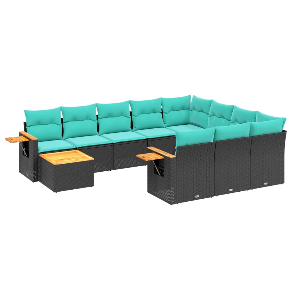 Set Divani da Giardino 11 pz con Cuscini in Polyrattan Nero - homemem39