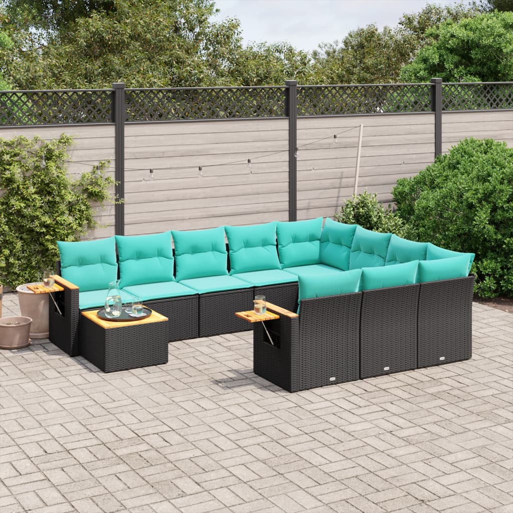 Set Divani da Giardino 11 pz con Cuscini in Polyrattan Nero - homemem39