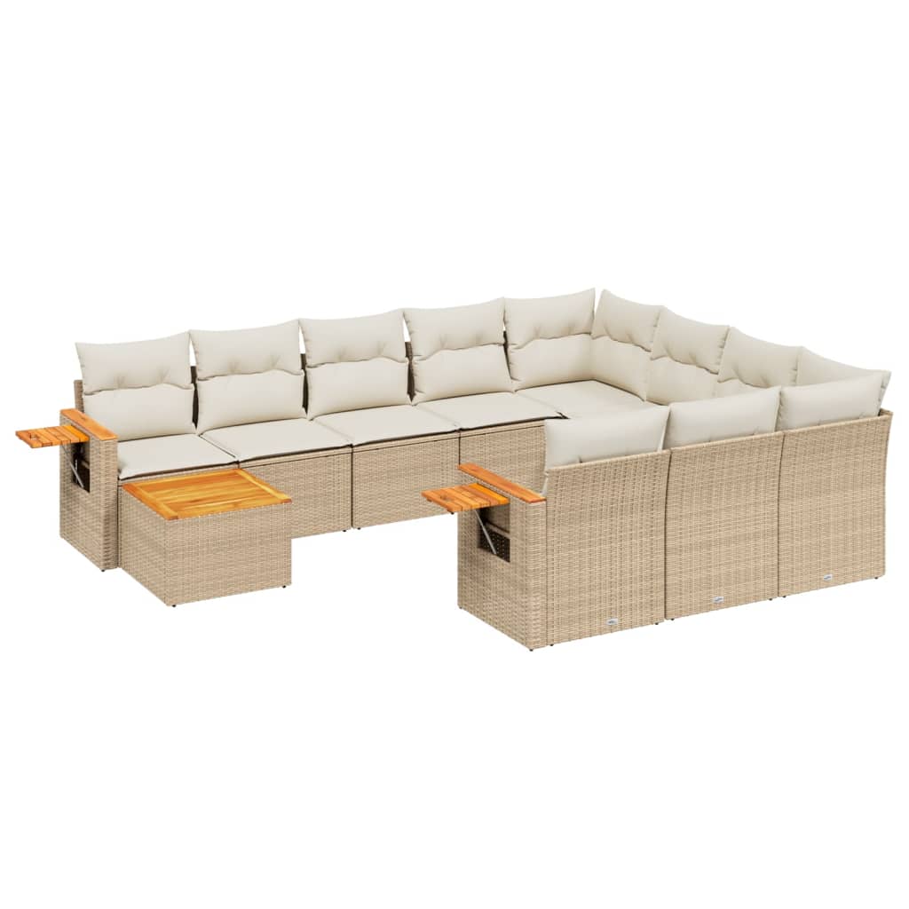 Set Divani da Giardino 11 pz con Cuscini Beige in Polyrattan - homemem39