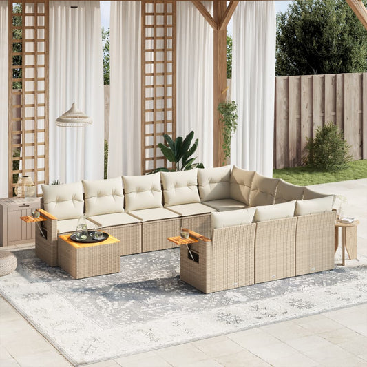 Set Divani da Giardino 11 pz con Cuscini Beige in Polyrattan - homemem39