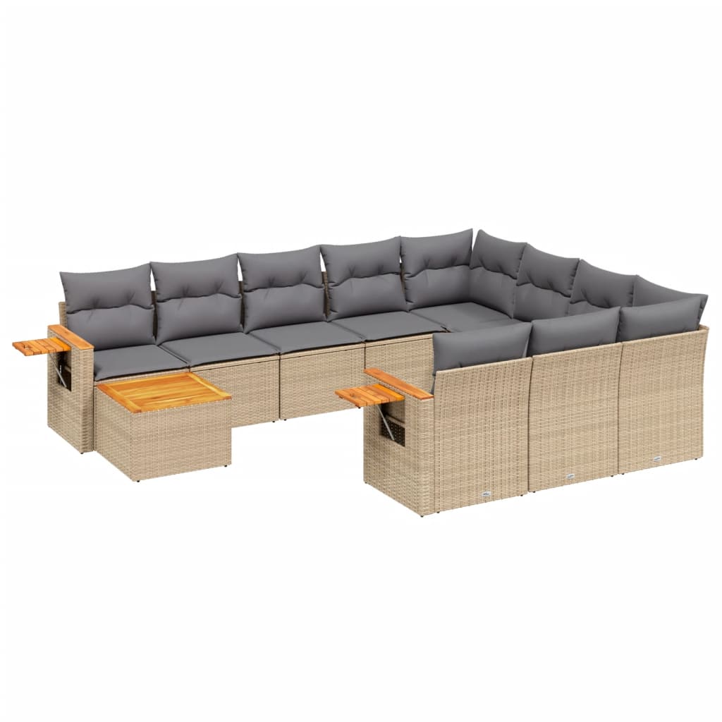 Set Divani da Giardino 11 pz con Cuscini Beige in Polyrattan - homemem39