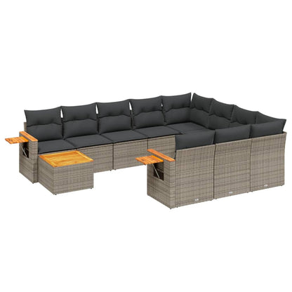 Set Divani da Giardino 11 pz con Cuscini in Polyrattan Grigio - homemem39