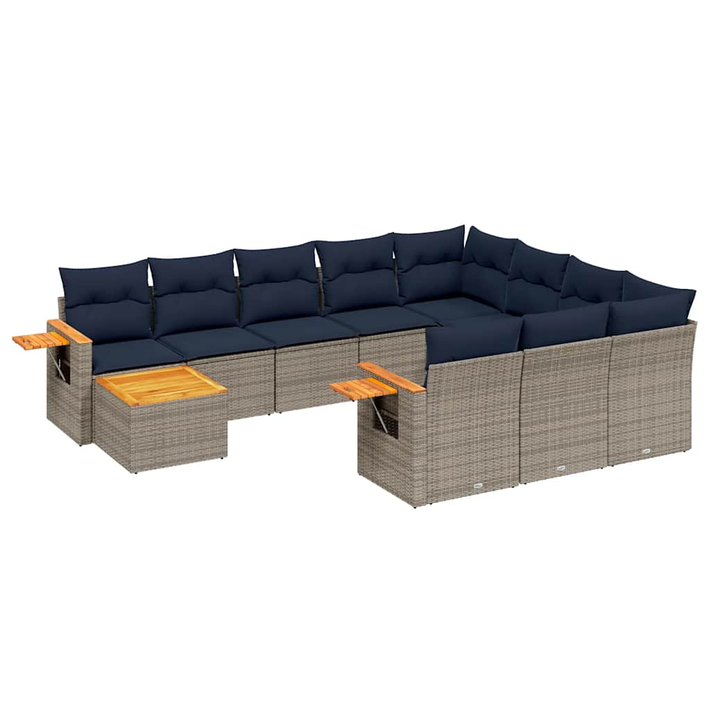 Set Divani da Giardino 11 pz con Cuscini in Polyrattan Grigio | homemem39