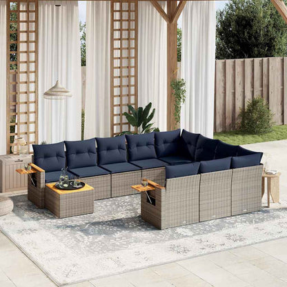 Set Divani da Giardino 11 pz con Cuscini in Polyrattan Grigio | homemem39