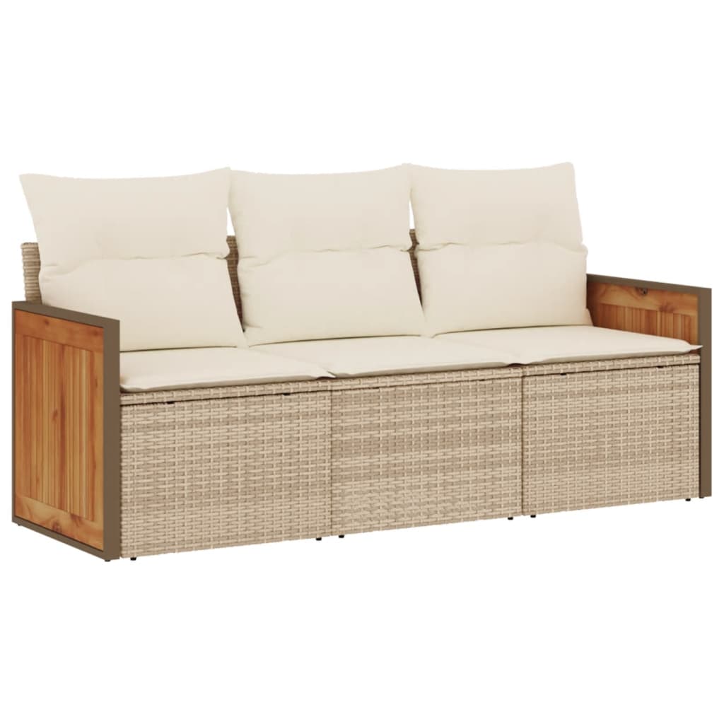 Set Divano da Giardino 3 pz con Cuscini Beige in Polyrattan - homemem39