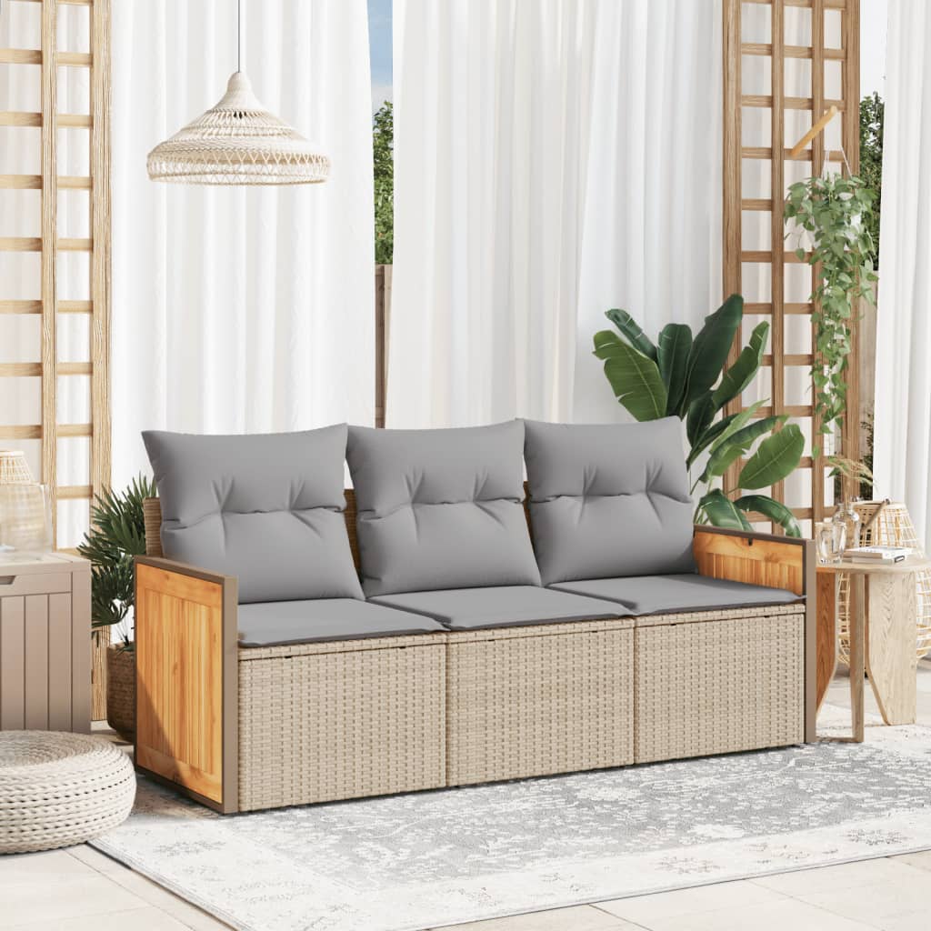 Set Divano da Giardino 3 pz con Cuscini Beige in Polyrattan - homemem39
