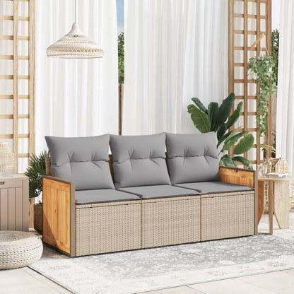 Set Divano da Giardino 3 pz con Cuscini Beige in Polyrattan - homemem39