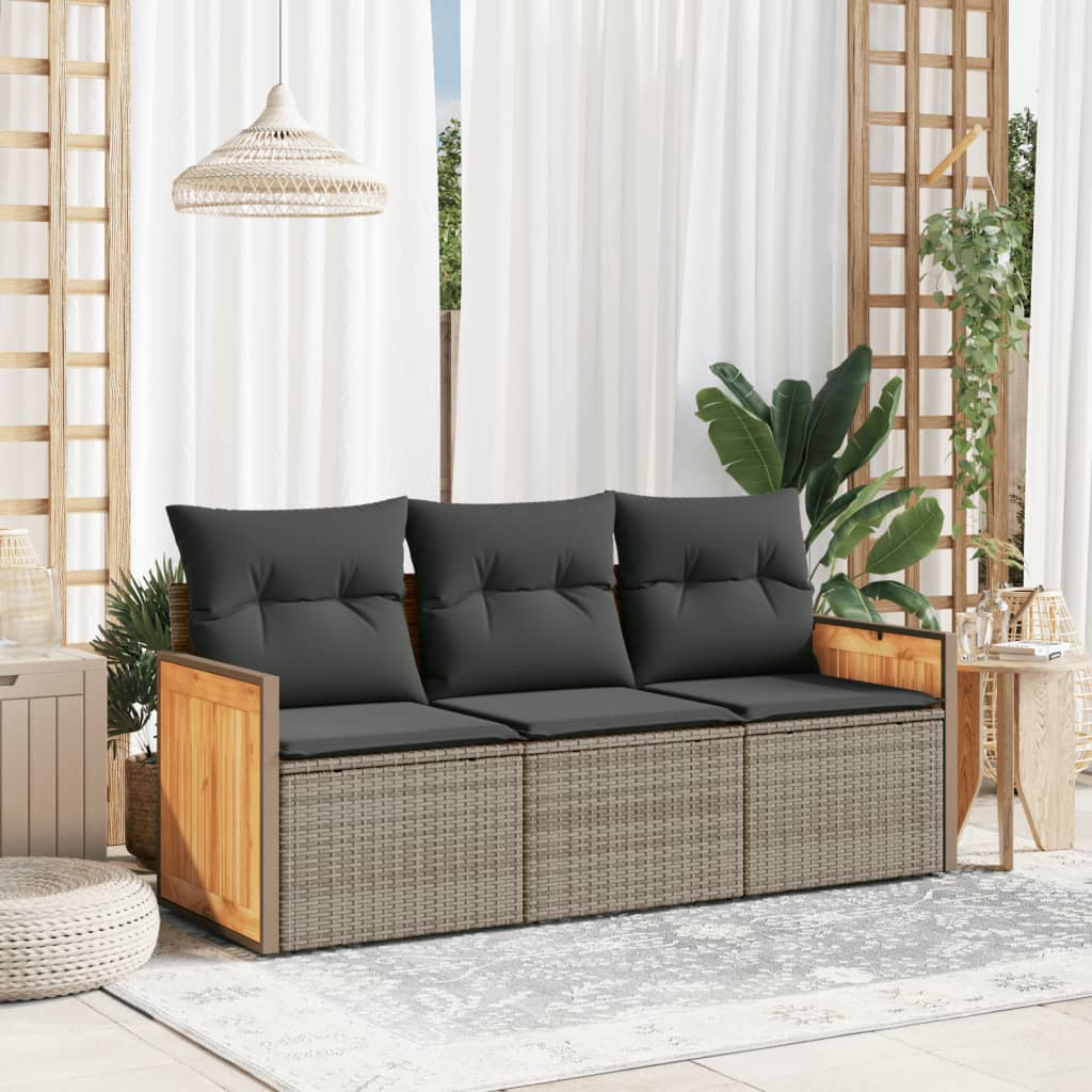 Set Divani da Giardino 3 pz con Cuscini Grigio in Polyrattan - homemem39