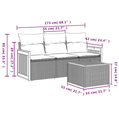 Set Divani da Giardino 4 pz con Cuscini Nero in Polyrattan | homemem39