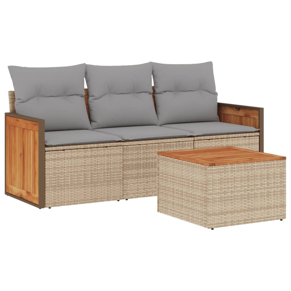 Set Divano da Giardino 4 pz con Cuscini Beige in Polyrattan - homemem39