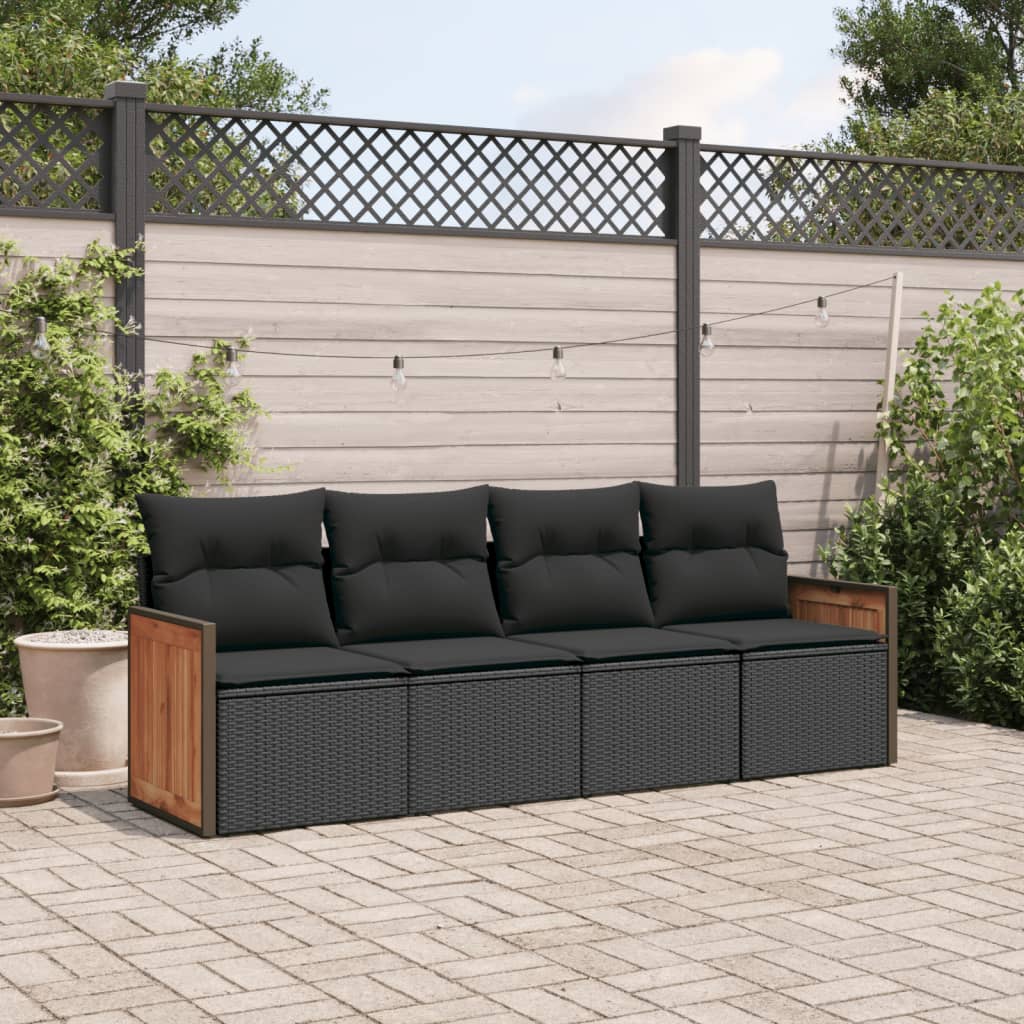 Set Divani da Giardino 4 pz con Cuscini Nero in Polyrattan - homemem39