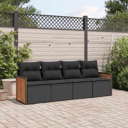 Set Divani da Giardino 4 pz con Cuscini Nero in Polyrattan - homemem39