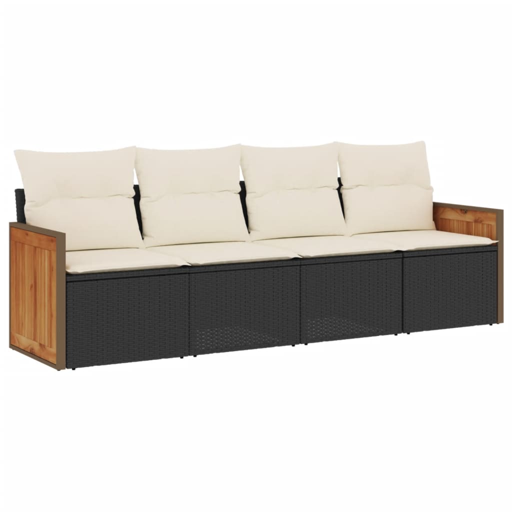 Set Divani da Giardino 4 pz con Cuscini Nero in Polyrattan | homemem39
