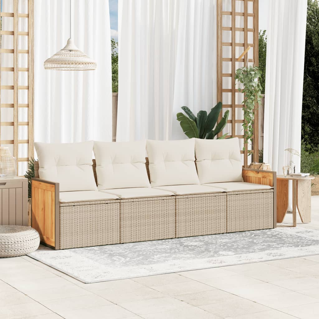 Set Divano da Giardino 4 pz con Cuscini Beige in Polyrattan - homemem39