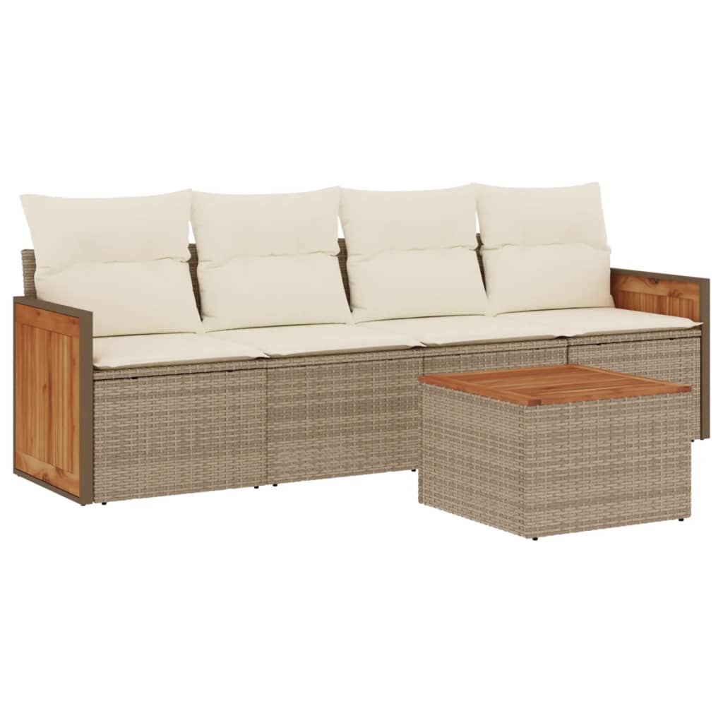 Set Divano da Giardino 5 pz con Cuscini Beige in Polyrattan - homemem39