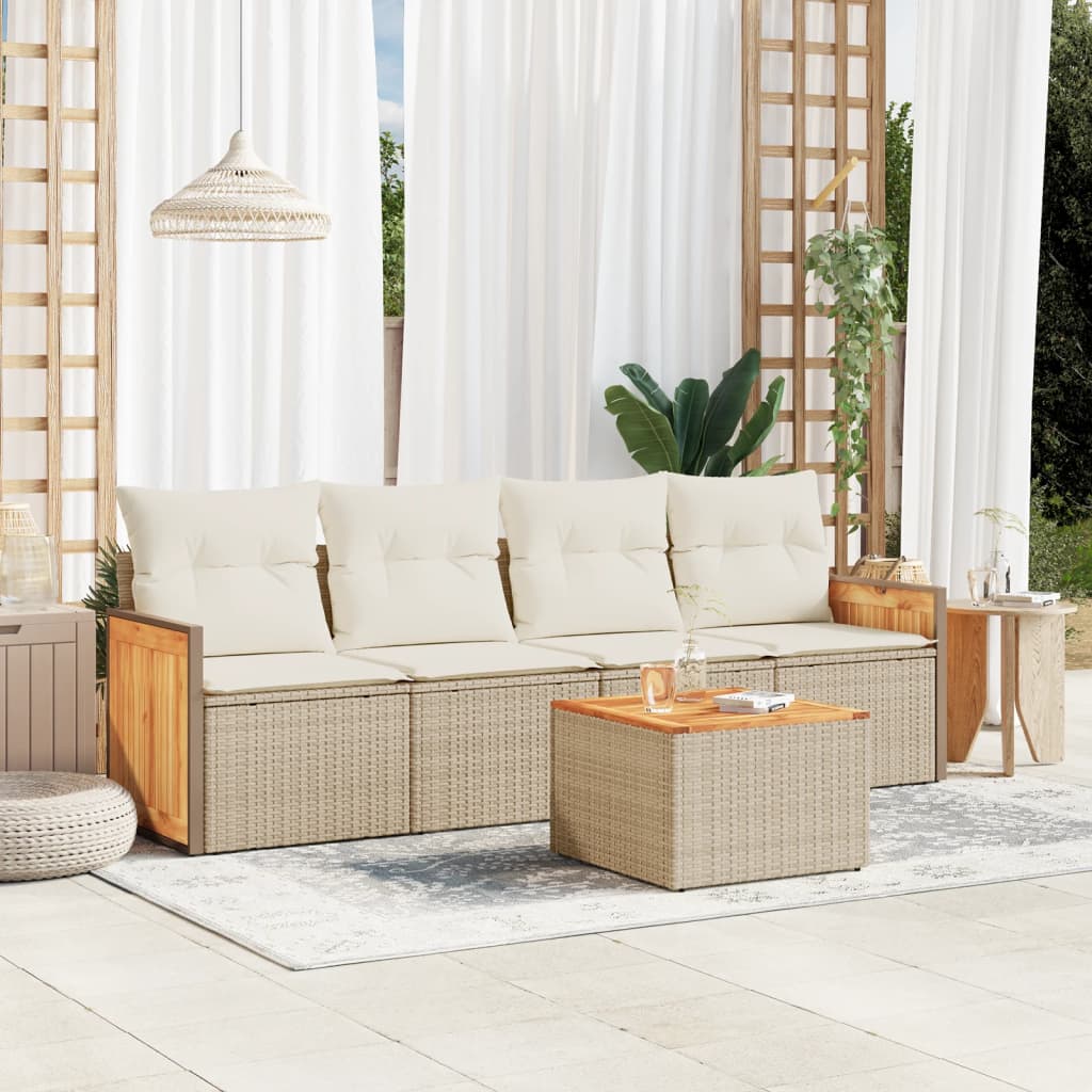 Set Divano da Giardino 5 pz con Cuscini Beige in Polyrattan - homemem39