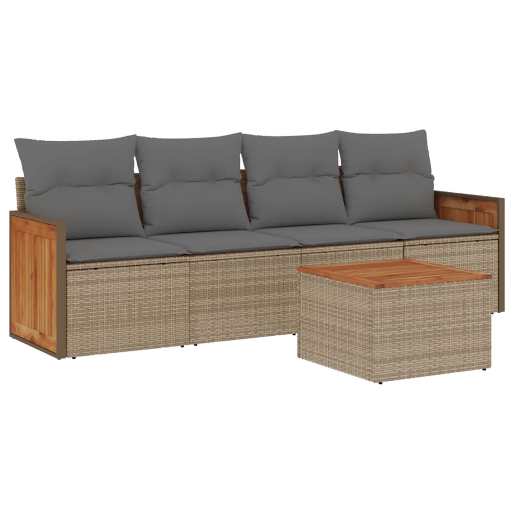 Set Divano da Giardino 5 pz con Cuscini Beige in Polyrattan - homemem39