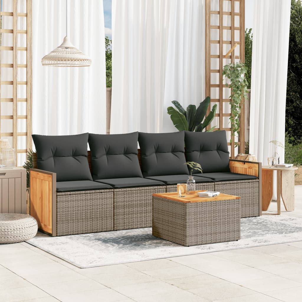 Set Divano da Giardino 5 pz con Cuscini Grigio in Polyrattan - homemem39