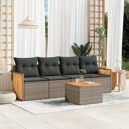 Set Divano da Giardino 5 pz con Cuscini Grigio in Polyrattan - homemem39