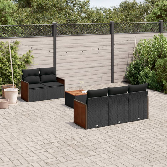 Set Divano da Giardino 6 pz con Cuscini Nero in Polyrattan - homemem39
