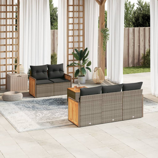 Set Divano da Giardino 6 pz con Cuscini Grigio in Polyrattan - homemem39