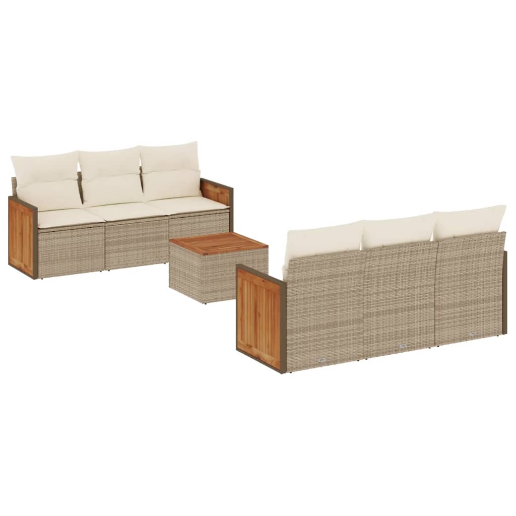 Set Divani da Giardino 7 pz con Cuscini Beige in Polyrattan - homemem39