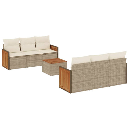 Set Divani da Giardino 7 pz con Cuscini Beige in Polyrattan - homemem39