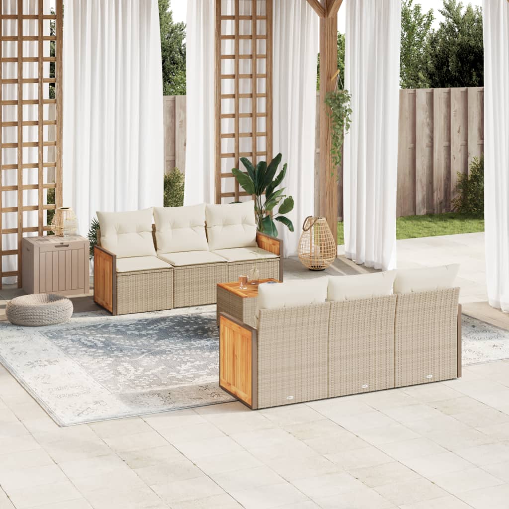 Set Divani da Giardino 7 pz con Cuscini Beige in Polyrattan - homemem39