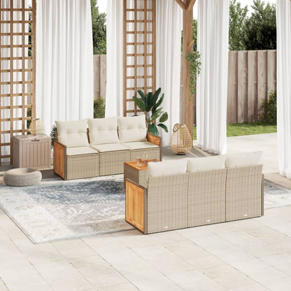 Set Divani da Giardino 7 pz con Cuscini Beige in Polyrattan - homemem39