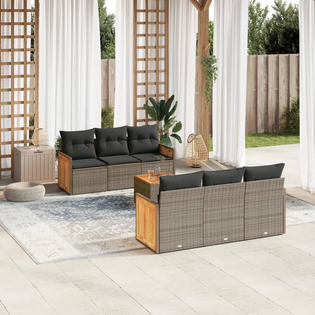 Set Divani da Giardino 7 pz con Cuscini Grigio in Polyrattan - homemem39