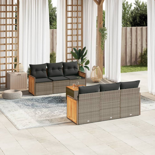 Set Divani da Giardino 7 pz con Cuscini Grigio in Polyrattan - homemem39