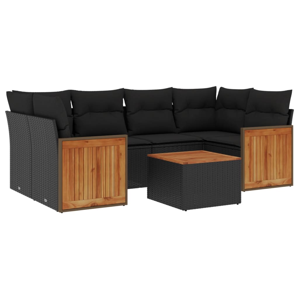 Set Divani da Giardino con Cuscini 7pz Nero Polyrattan - homemem39