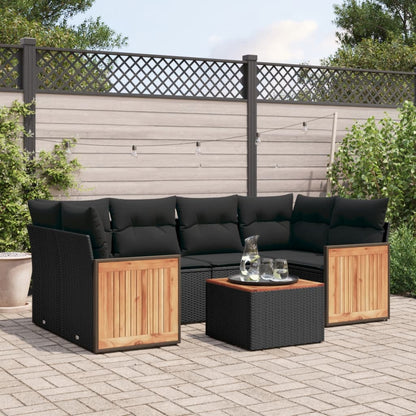 Set Divani da Giardino con Cuscini 7pz Nero Polyrattan | homemem39