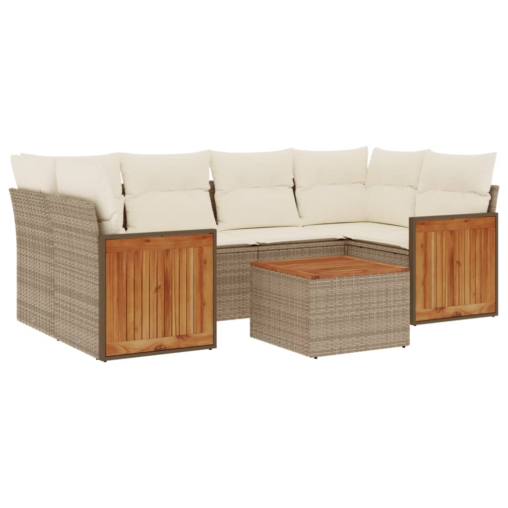Set Divani da Giardino 7 pz con Cuscini Beige in Polyrattan - homemem39