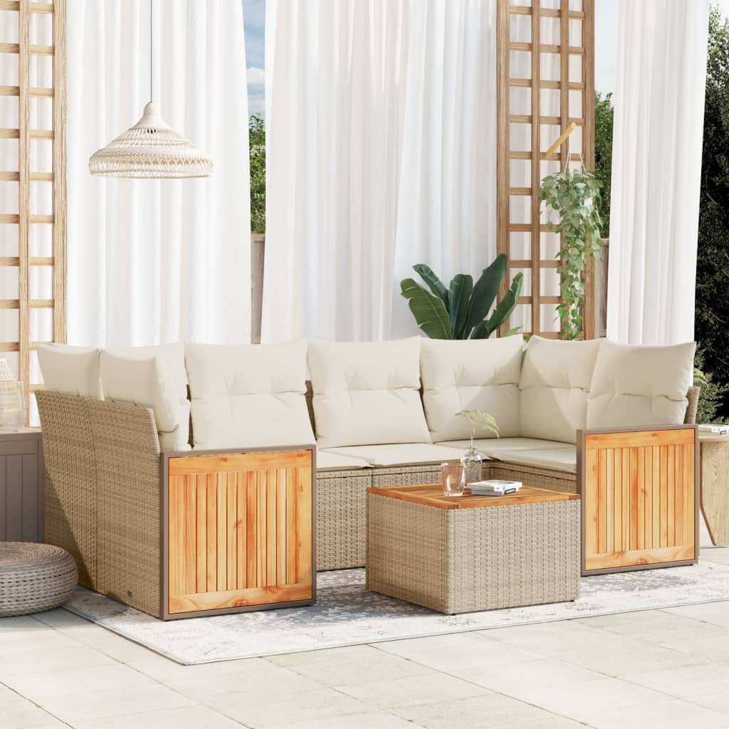 Set Divani da Giardino 7 pz con Cuscini Beige in Polyrattan - homemem39