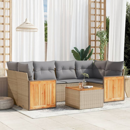 Set Divani da Giardino 7 pz con Cuscini Beige in Polyrattan - homemem39